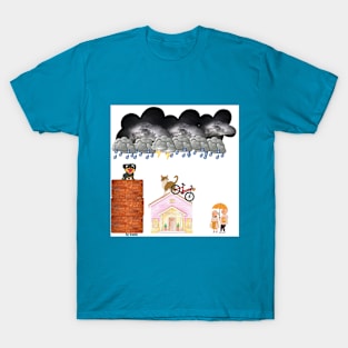 the cat and dog in the rain T-Shirt